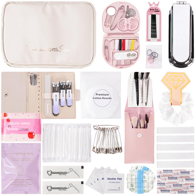 Wedding Day Emergency Kit for Bride 39 Pc Essential Items for Brides Daily Use Women Wedding Gift Travel Kit Personal Care Survival Set With Bride Makeup Bag  Wedding Emergency Kit Supplies White